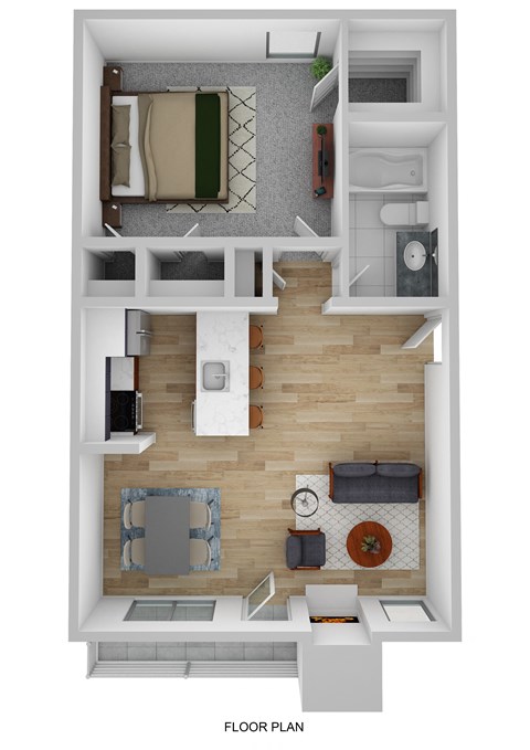 Floor plan for 1 bed, 1 bath, 616 sqft